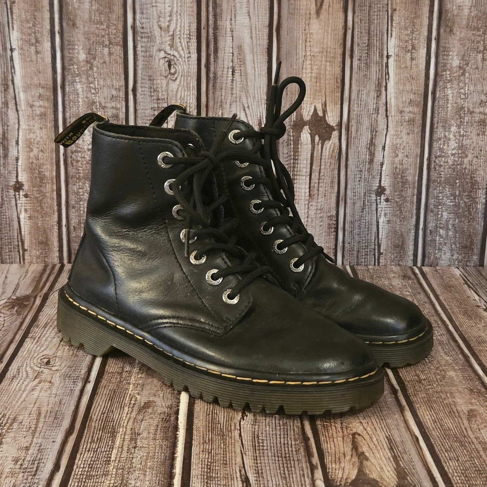 Sz 6 US Women Dr. Martens Luana Black Leather Lace Up Combat Boots VGUC